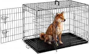 Aidoly Dog Crate - Medium 36 Inch Double Door Portable Dog Cage, Metal Wire Pet Kennel wit