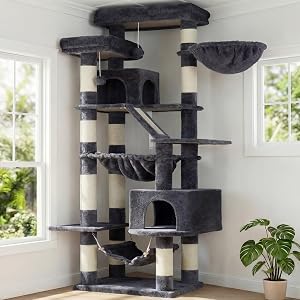 Heybly Cat Tree, 71-Inch-Tall Tower for Indoor Cats with 2 Perches, 2 Big Condos, 2 Hammoc