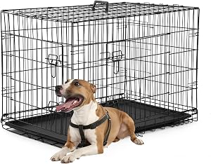 FDW Dog Crate Dog Kennel Cage with Double Door,36 inch Folding Metal Wire Dog Cage with Re