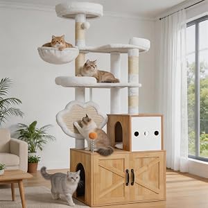 Heybly Cat Tree with Litter Box Enclosure, Modern 64'' Tall Hidden Tower for Indoor Cats, 