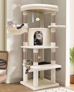 Globlazer Corner Cat Tree, 51in Curved Series Modern Cat Tower for Indoor Cats with Hammoc