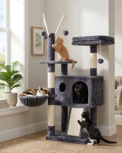 Hey-brother Cat Tree Tower, Scratching Posts with Removable Toys, Cozy Condo, Platform, Ha