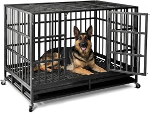 NUGRIART Escape-Proof Heavy Duty 38" Dog Crate, Indestructible Steel Kennel for Large