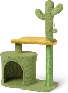 Amazon Basics Cactus Cat Tree for Indoor Cats & Kittens, Scratching Post with Curved P