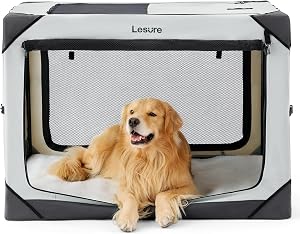 Lesure Collapsible Dog Crate - Portable Travel Kennel for Extra Large Dog, 4-Door Pet Crat