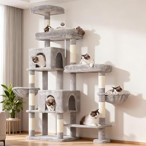 Hey-brother Cat Tree Tower, Scratching Posts with a Extended Part, Wide Platforms, Cozy Co